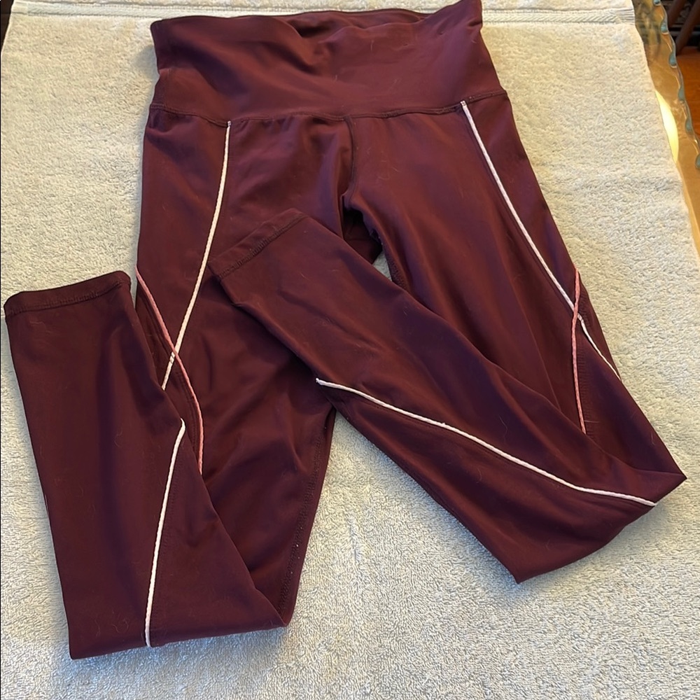 Xersion Women's Leggings - Burgundy with White Accents
